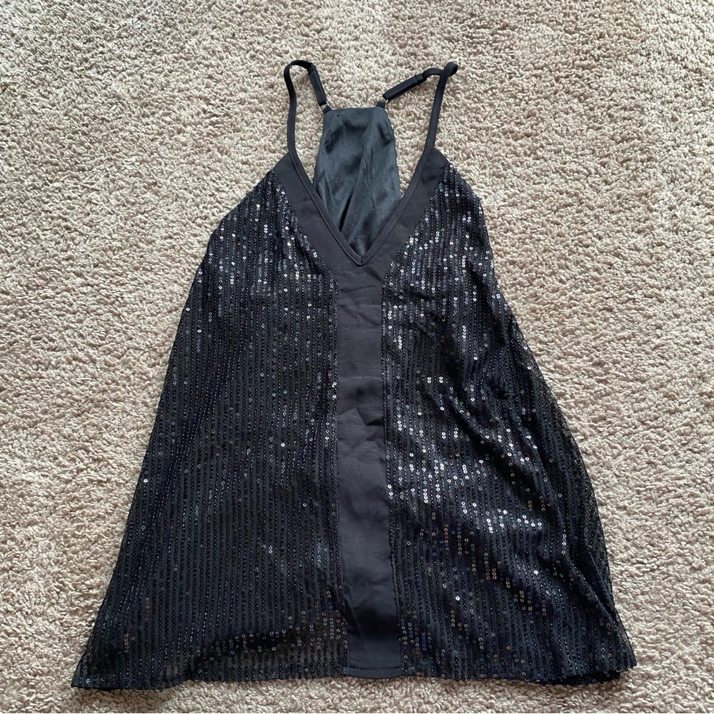 black sequin dress top